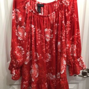 INC International Concepts Red Floral Blouse